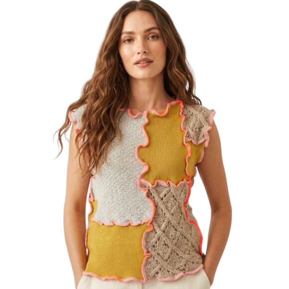 Rua Carlota Patchwork Knit Vest Sweater Artsy Preppy Whimsical Est Sz Medium